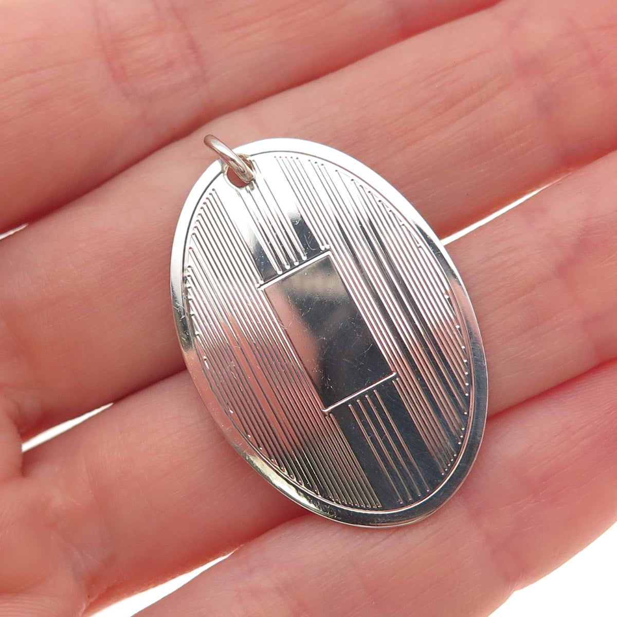 925 Sterling Silver Vintage Engravable Oval Tag Charm Pendant