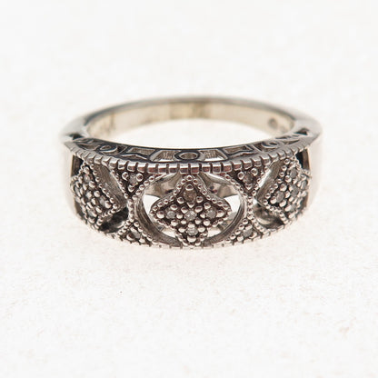 Heng Ngai 925 Sterling Silver Real Diamond 1/10 TW Floral Ring Size 9