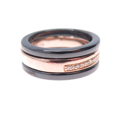 925 Sterling Silver & Ceramic Real Diamond SET of 3 Stackable Band Ring Size 6