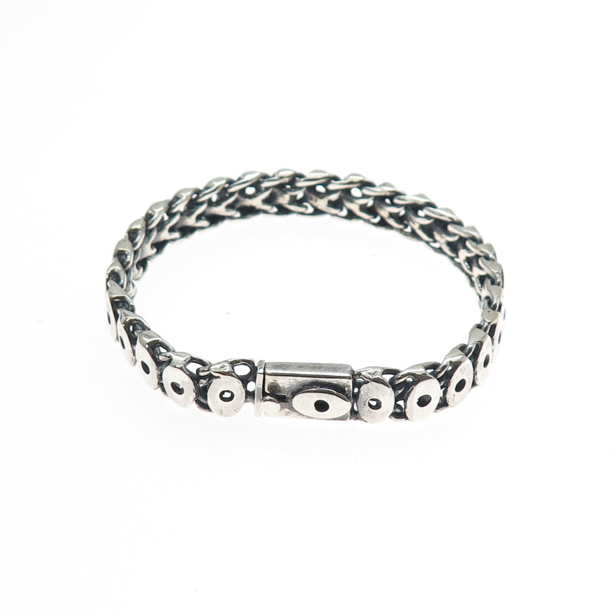 925 Sterling Silver Vintage Modernist Evil's Eye Oxidized Bracelet 6.75"
