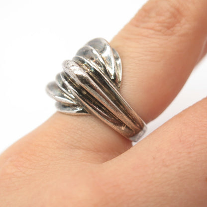 925 Sterling Silver Vintage Ribbed Ring Size 7.75