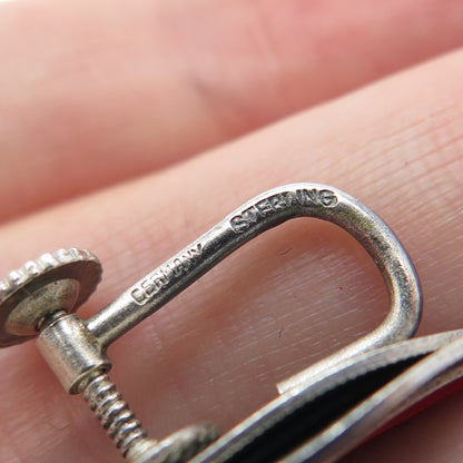 925 Sterling Silver Vintage Germany Modernist Floral Leaf Screw Back Earrings