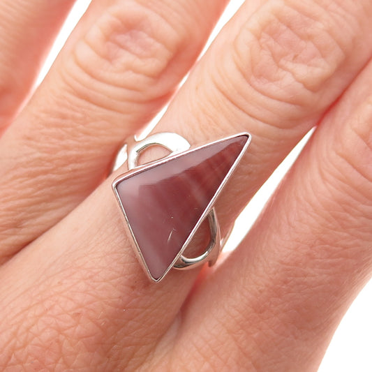 Old Pawn 925 Sterling Silver Vintage Southwestern Agate Tribal Ring Size 6.75