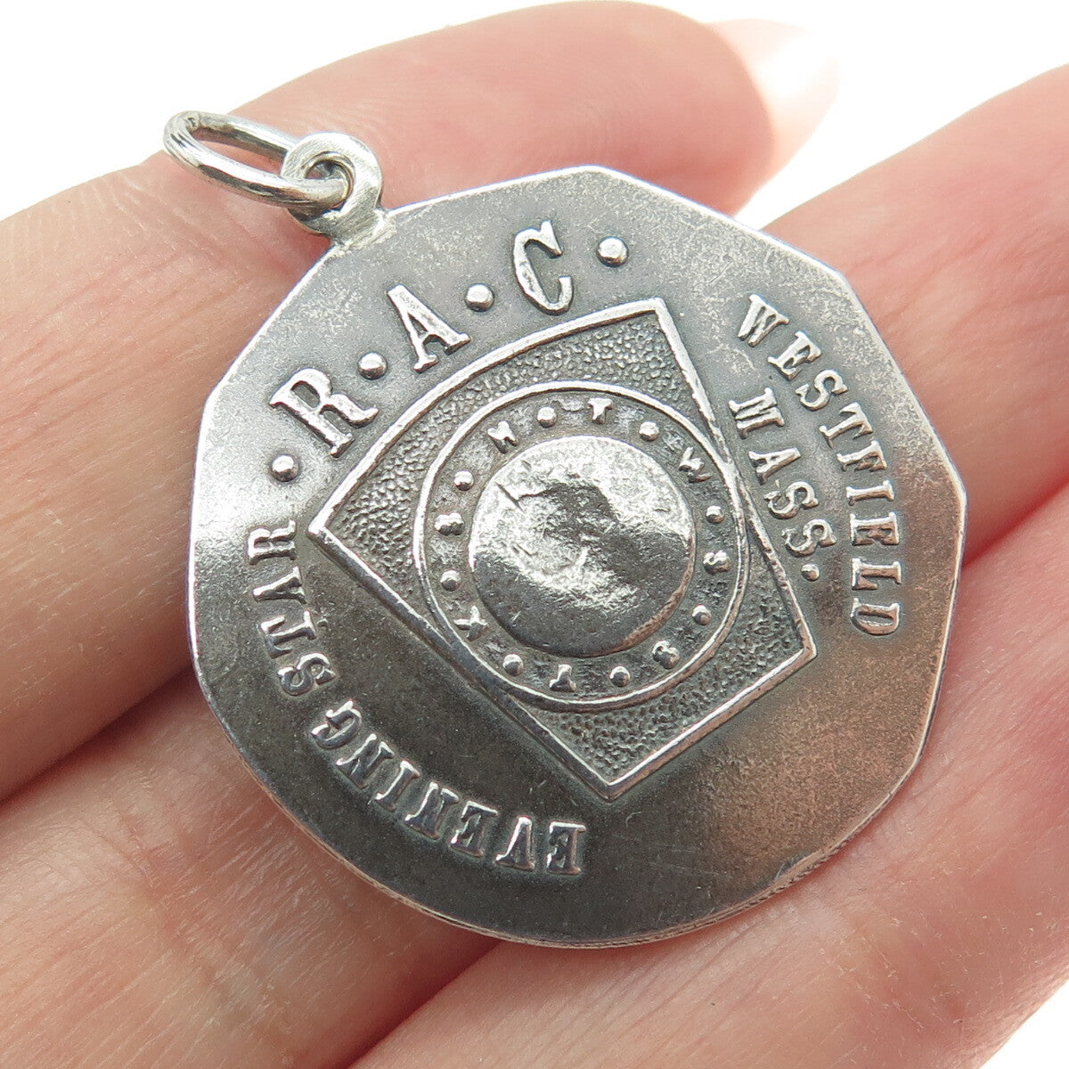 925 Sterling Silver Antique Masonic "Penny" Evening Star Westfield MA Pendant