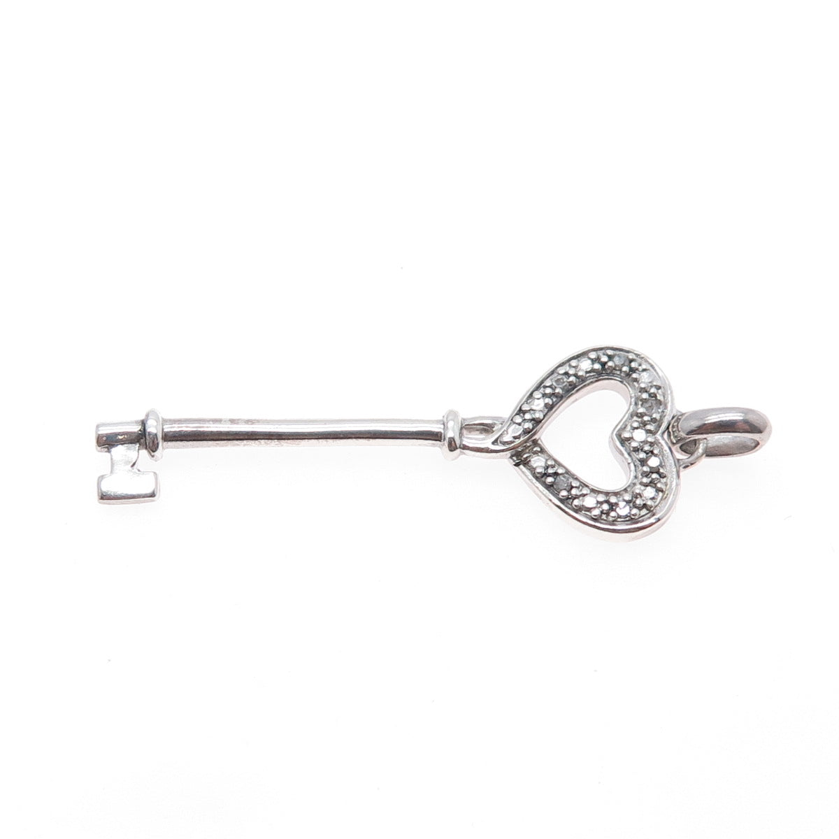 925 Sterling Silver Real Round-Cut Diamond Heart Key Charm Pendant
