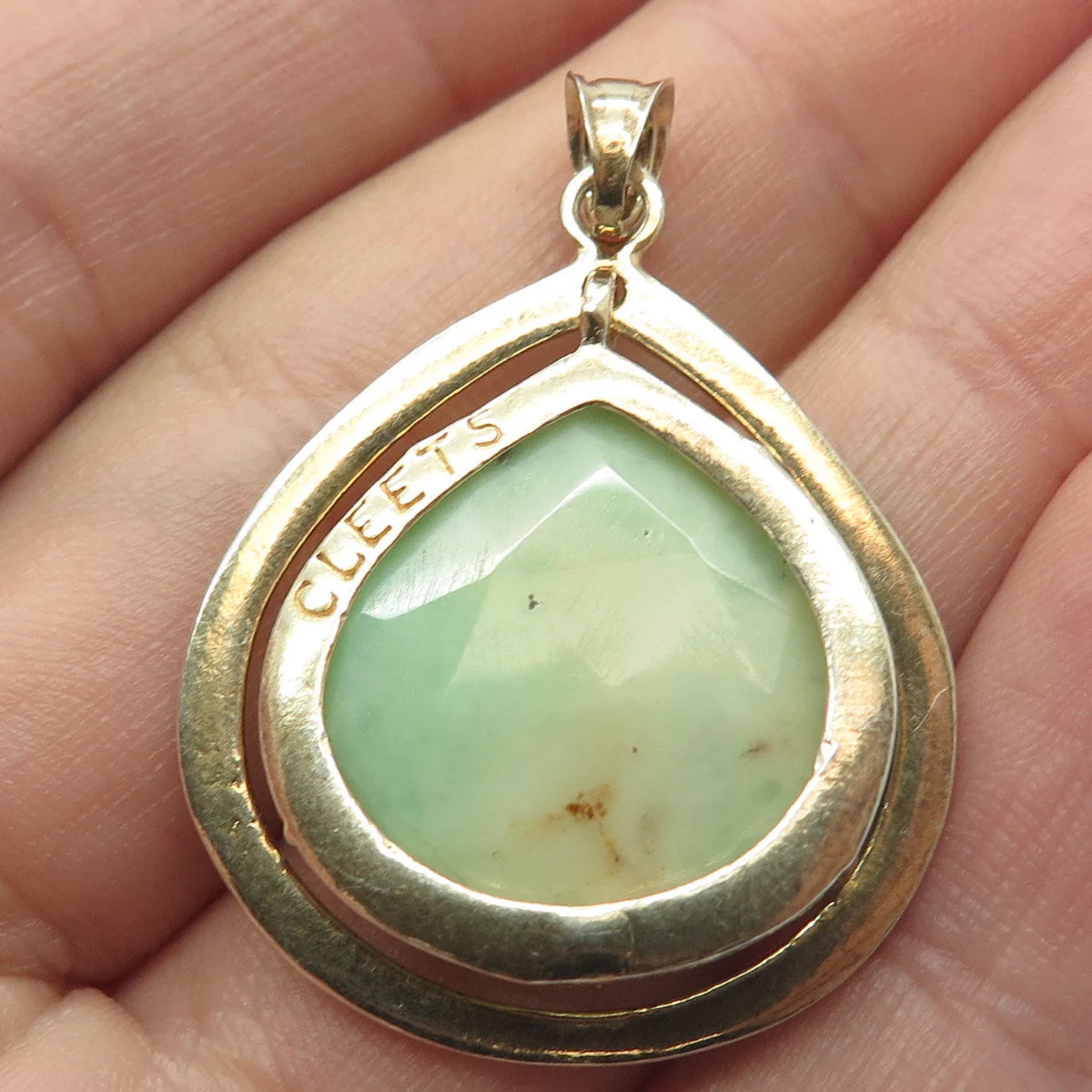 925 Sterling Silver Vintage Cleets Real Jade Gemstone Pendant