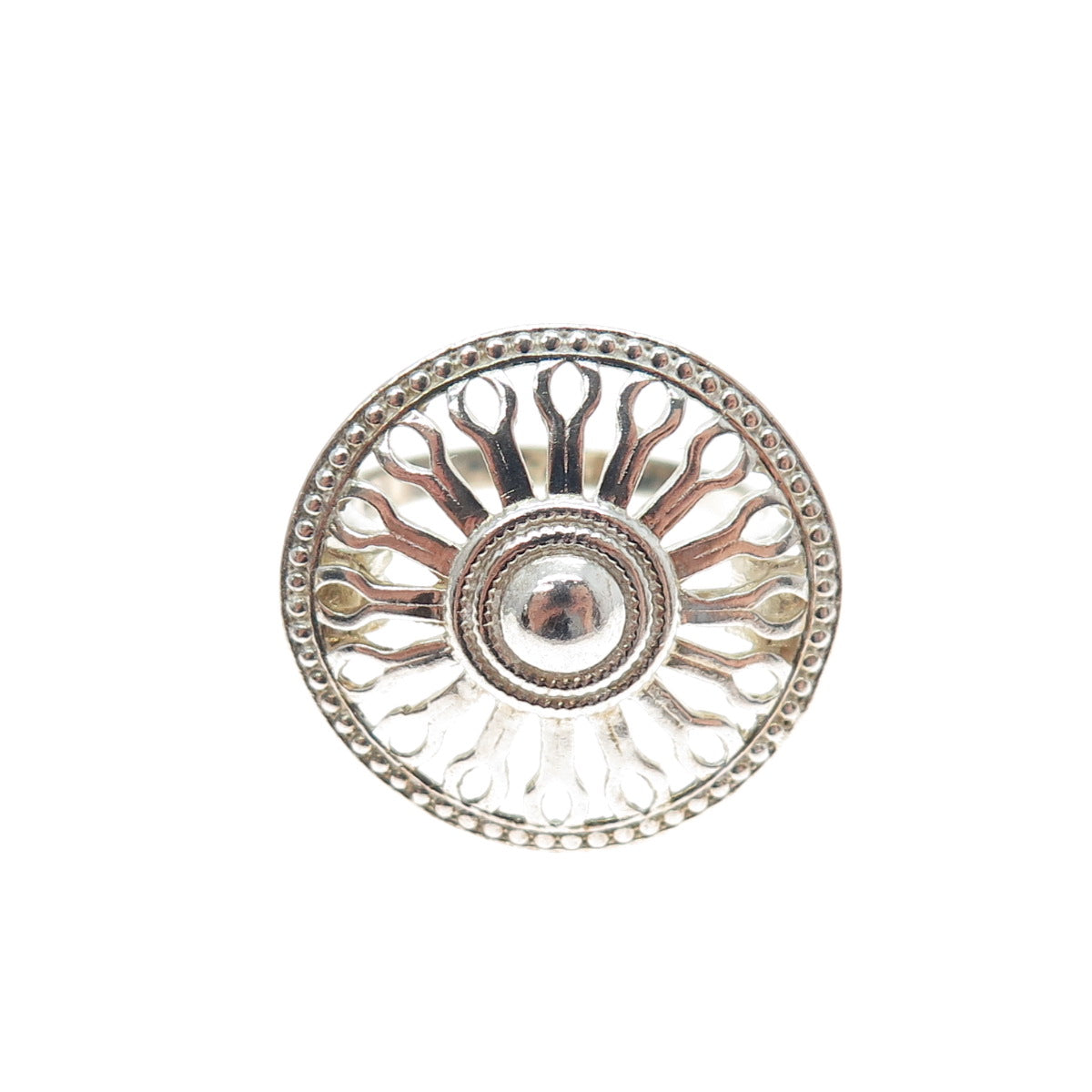 925 Sterling Silver Vintage Sun Symbol Modernist Ring Size 7.75