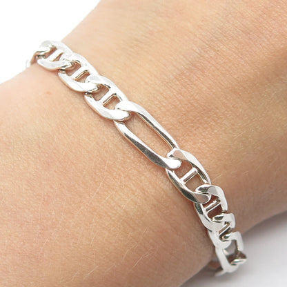 925 Sterling Silver Vintage Italy Anchor Mariner & Figaro Link Bracelet 8"
