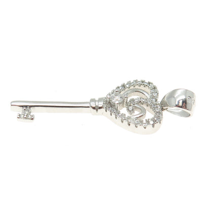 925 Sterling Silver Round-Cut C Z Heart Key Charm Pendant