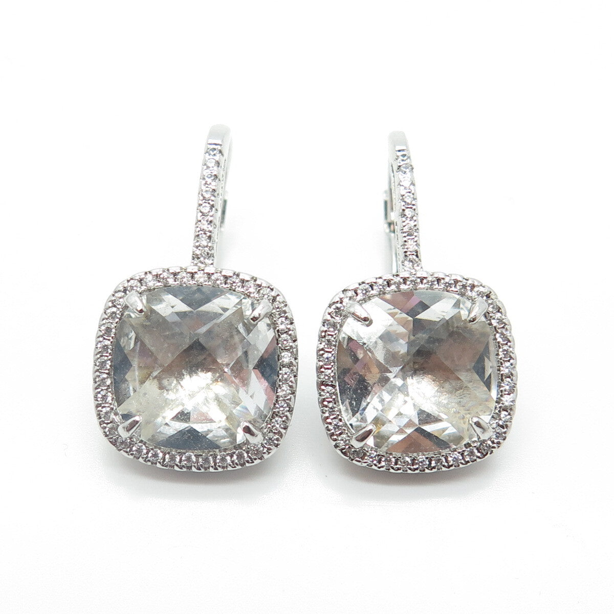 925 Sterling Silver Crystal & C Z Dangling Earrings