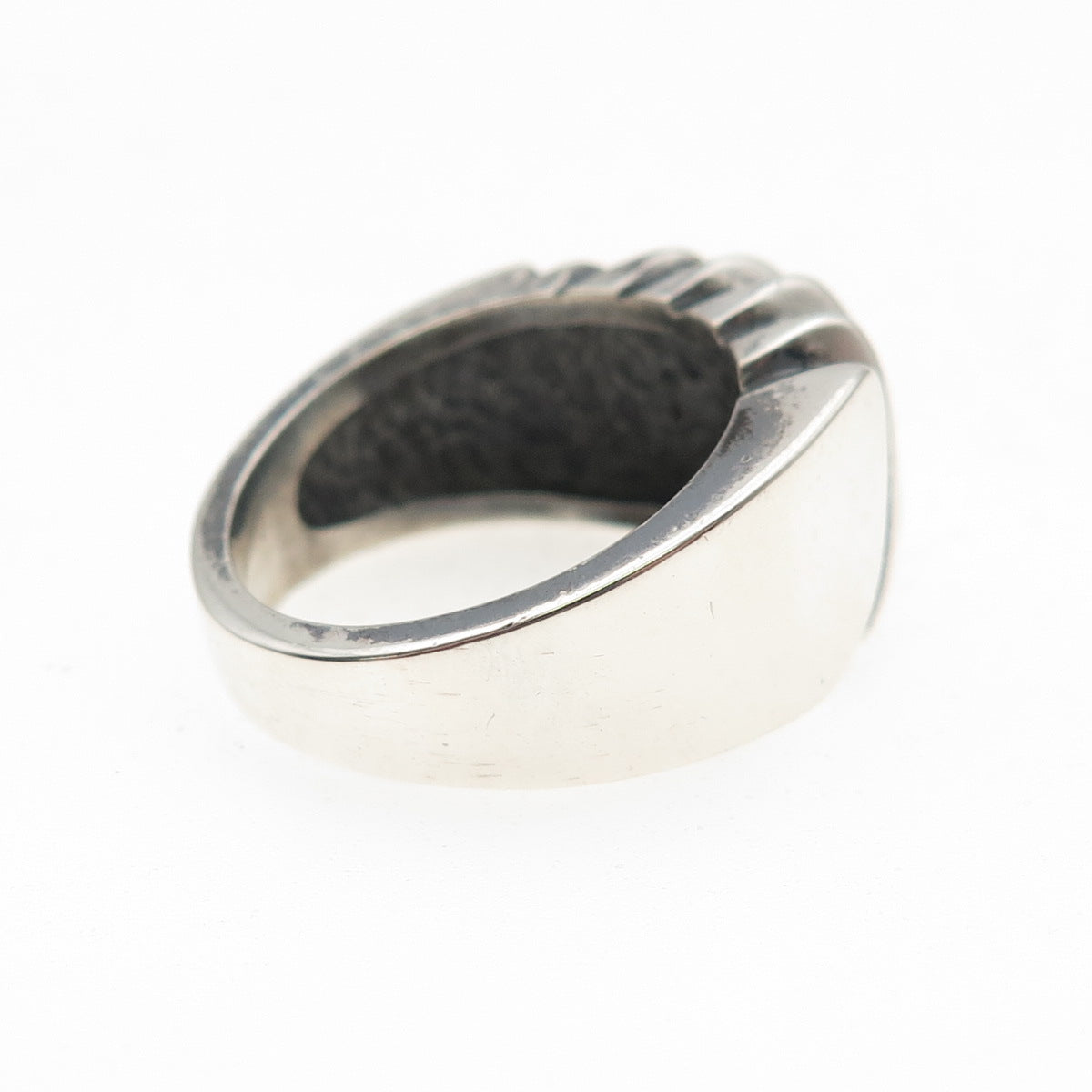 925 Sterling Silver Vintage Modernist Ribbed Oxidized Ring Size 7.75