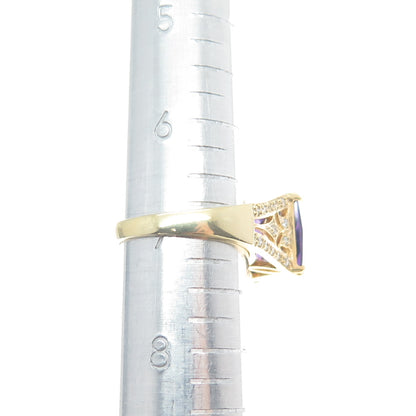 ROSS SIMONS 925 Sterling Silver Gold Plated Purple & White C Z Ring Size 7