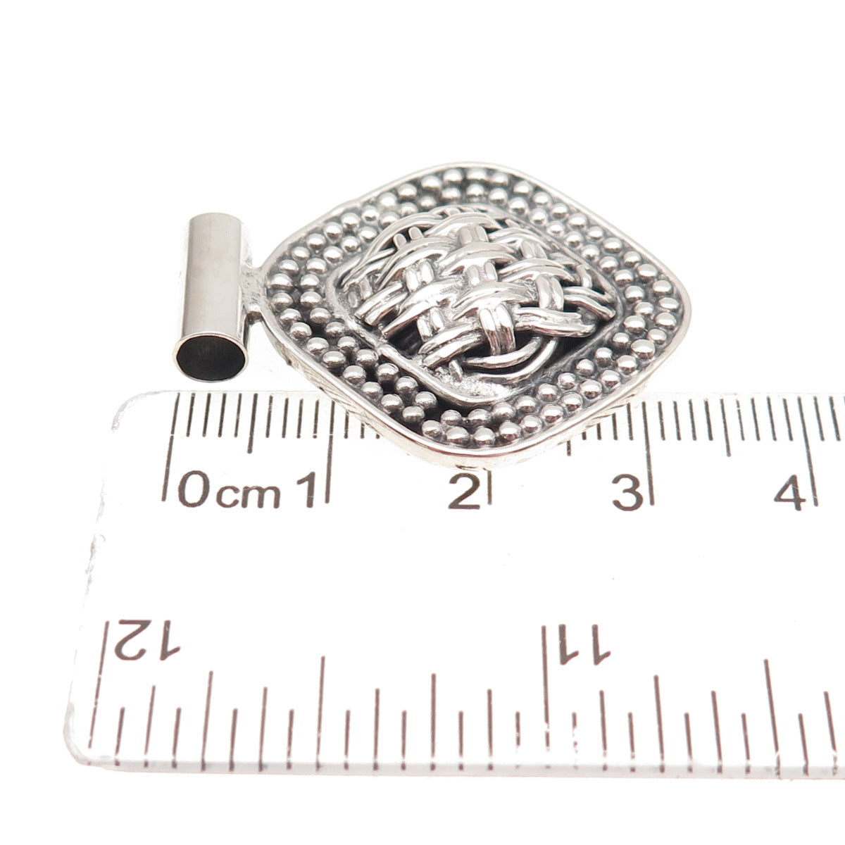 925 Sterling Silver Vintage Modernist Woven & Beaded Slide Charm Pendant