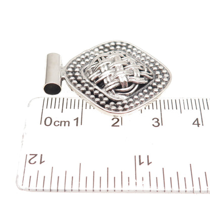 925 Sterling Silver Vintage Modernist Woven & Beaded Slide Charm Pendant