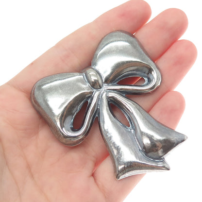 925 Sterling Silver Vintage Mexico Ribbon Bow Oxidized Pin Brooch / Pendant