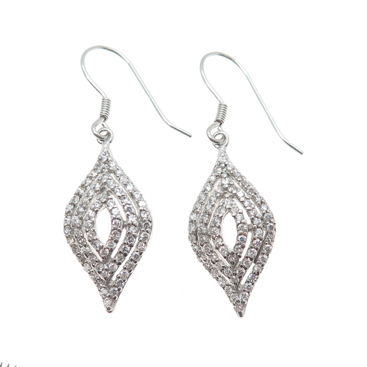 925 Sterling Silver Round-Cut C Z Dangle Earrings