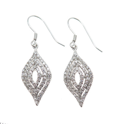 925 Sterling Silver Round-Cut C Z Dangle Earrings