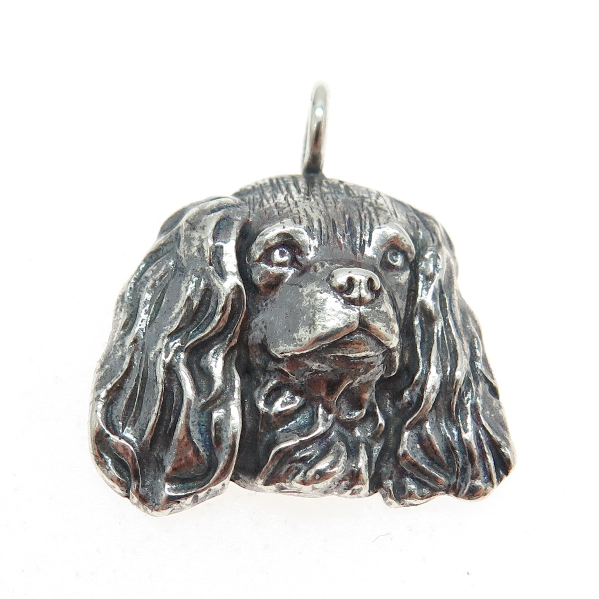 925 Sterling Silver Vintage Cocker Spaniel Dog Oxidized Charm Pendant