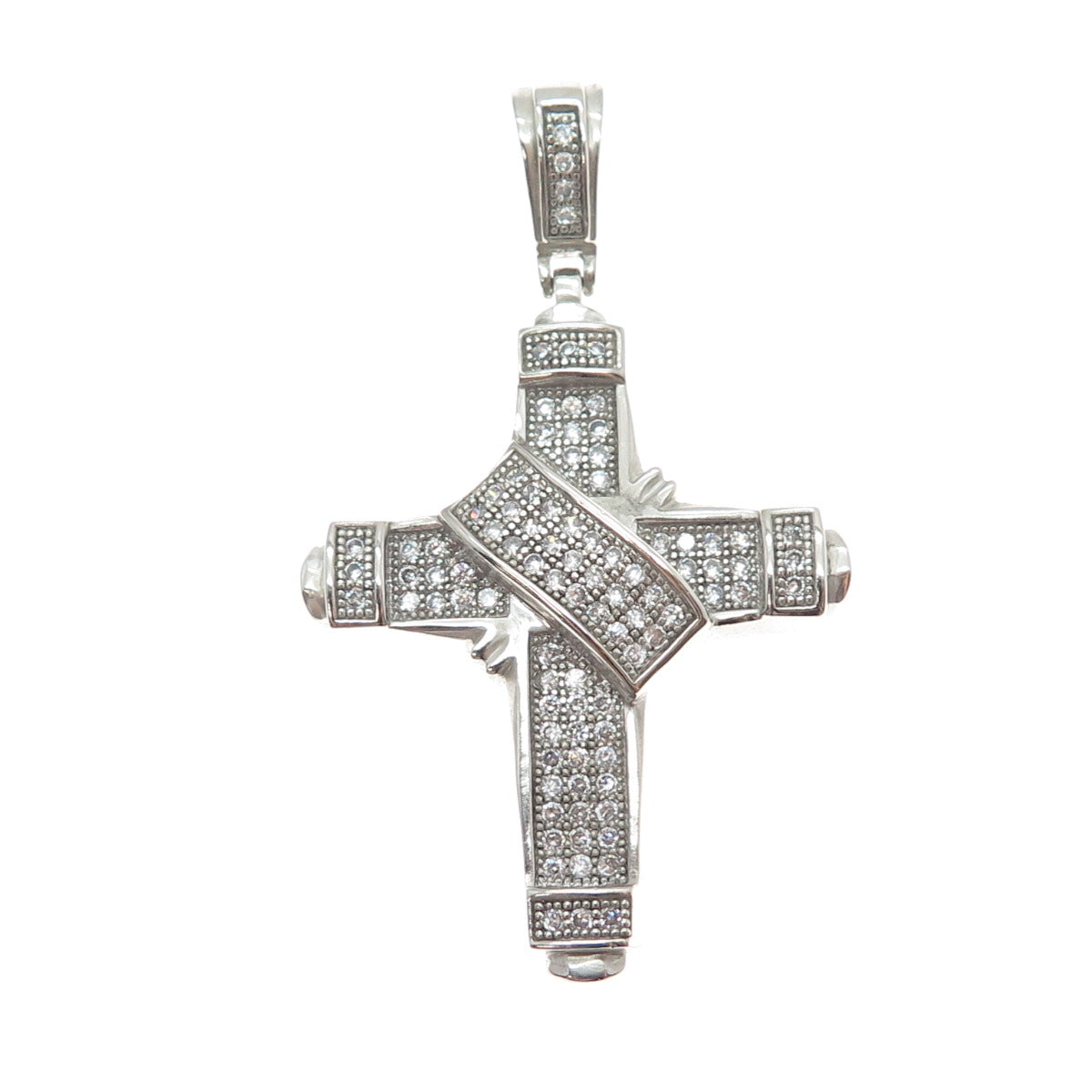 925 Sterling Silver Round-Cut C Z Cross Charm Pendant