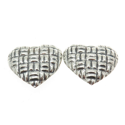 925 Sterling Silver Vintage Mexico Modernist Heart Clip On Oxidized Earrings