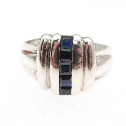 JBNI Bijoux D'Amour Sterling Silver Vintage Real Sapphire Modernist Ring Size 8