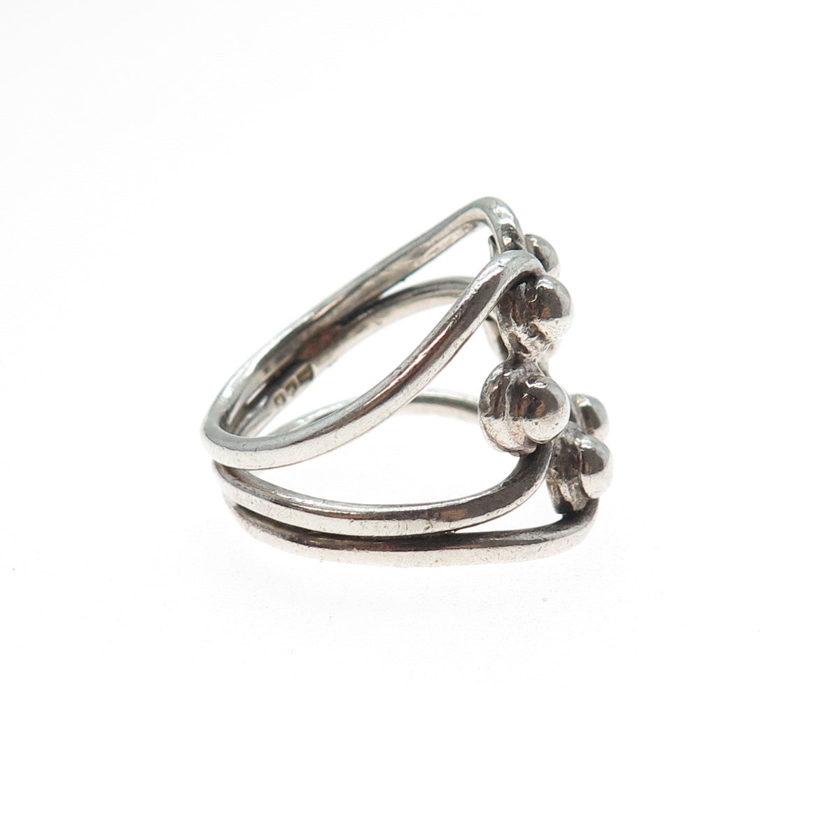 925 Sterling Silver Vintage Modernist Beaded Oxidized Ring Size 9