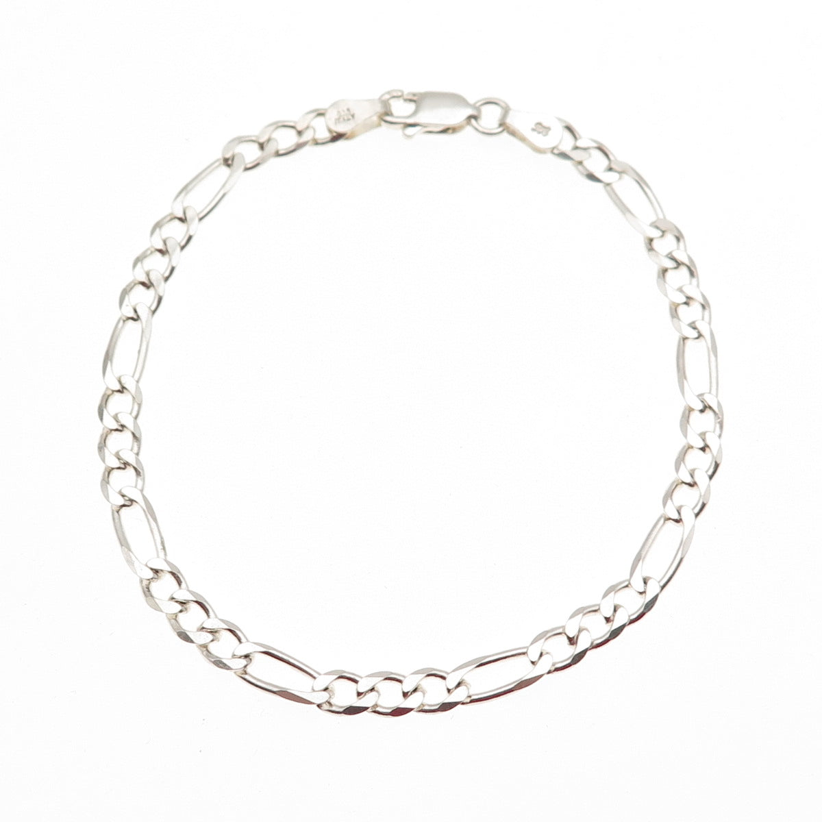 925 Sterling Silver Vintage Italy Figaro Link Bracelet 7"
