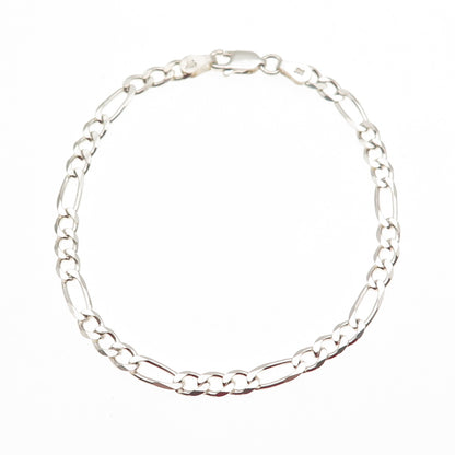 925 Sterling Silver Vintage Italy Figaro Link Bracelet 7"