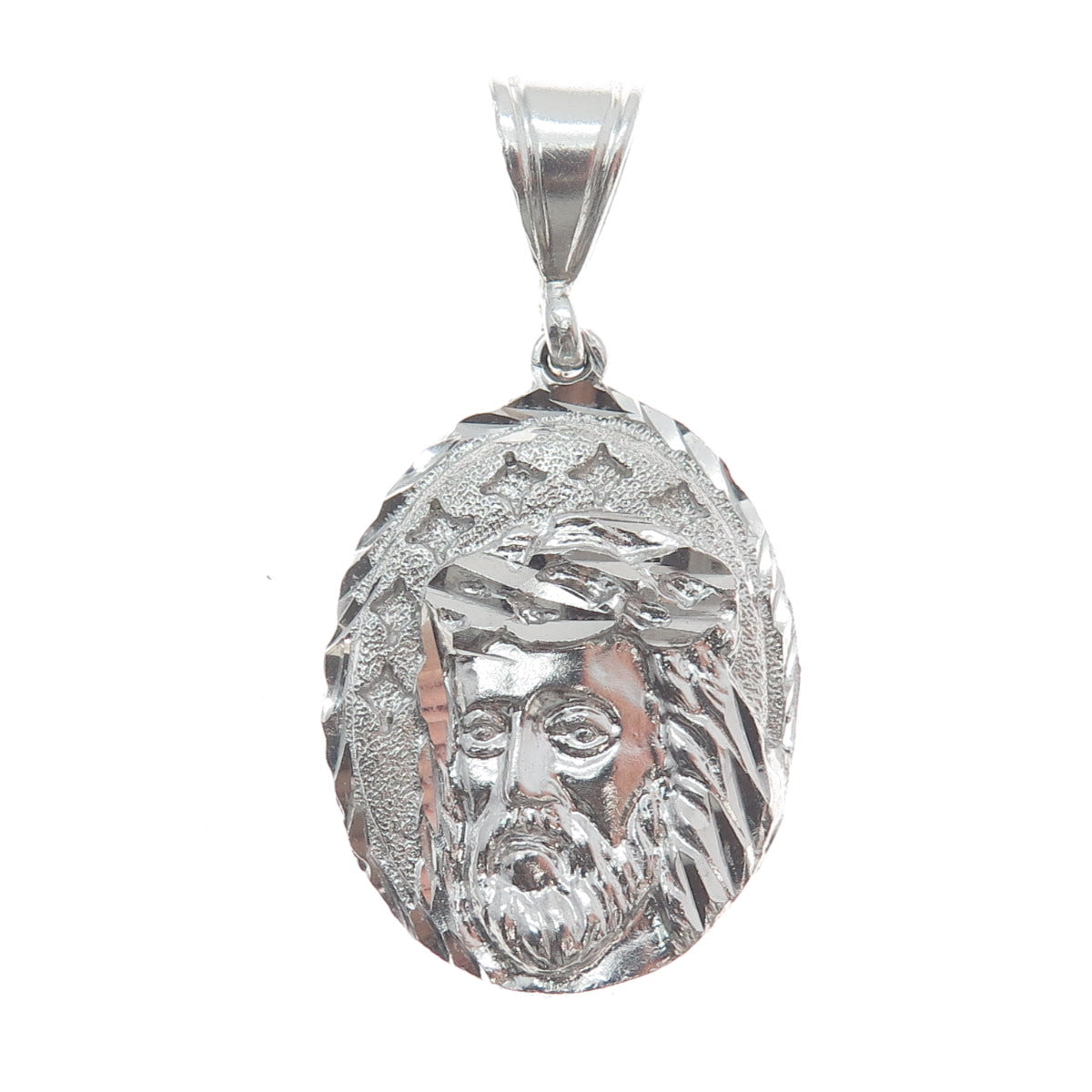 925 Sterling Silver Diamond-Cut Jesus Religious Pendant
