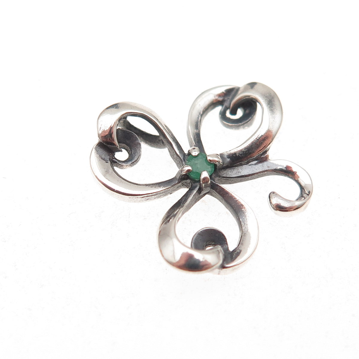 Franklin Mint Sterling Silver Vintage 1981 Real Emerald Butterfly Slide Pendant