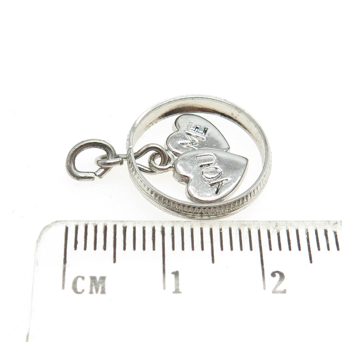 925 Sterling Silver Antique Art Deco "You & Me" Couple of Hearts Charm Pendant