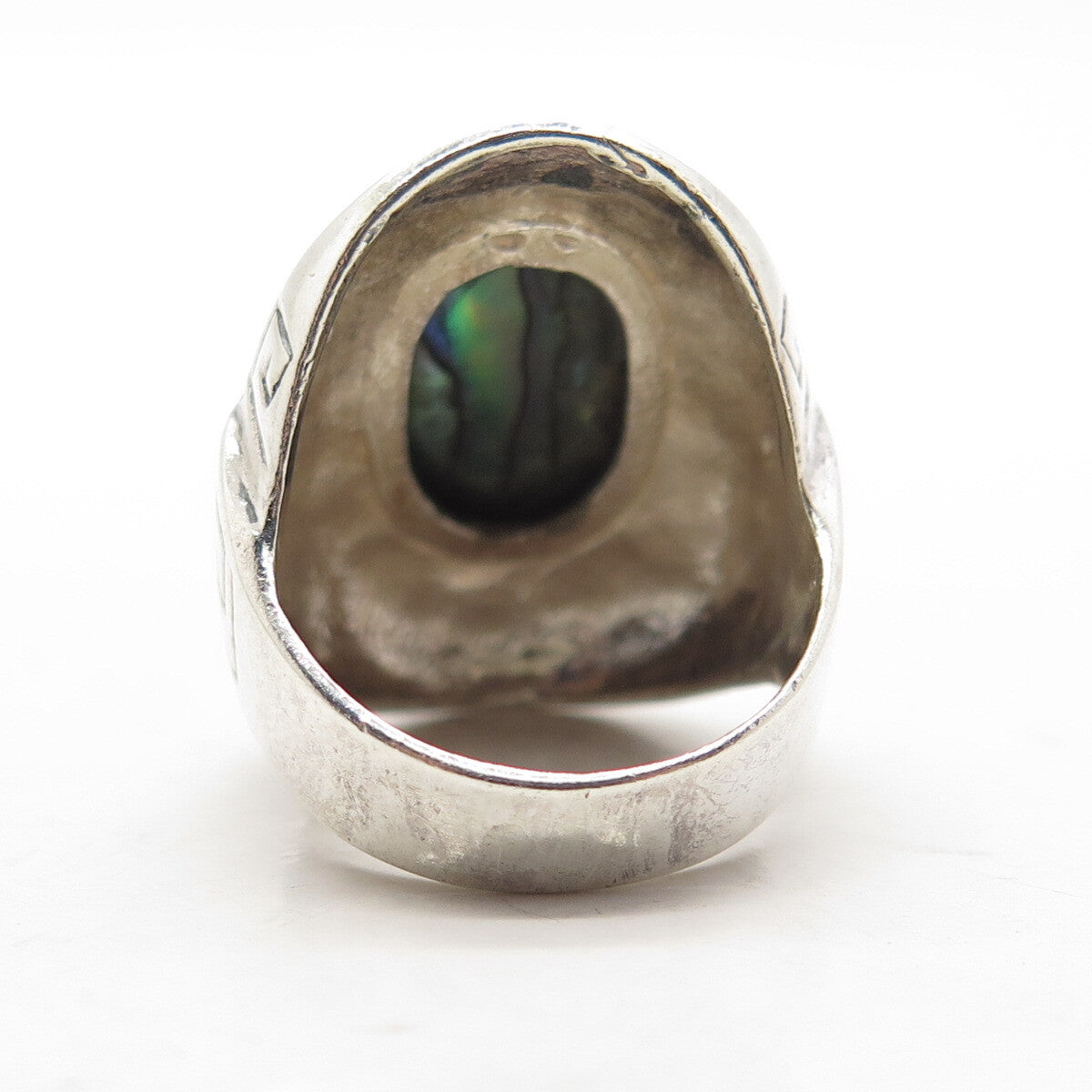 925 Sterling Silver Vintage Real Abalone Shell Greek Maze Ring Size 6.75