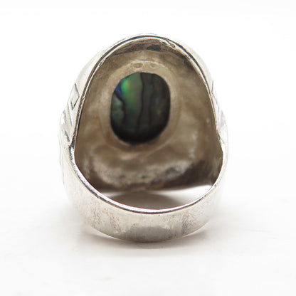 925 Sterling Silver Vintage Real Abalone Shell Greek Maze Ring Size 6.75
