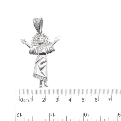 925 Sterling Silver Round-Cut C Z Jesus Charm Pendant