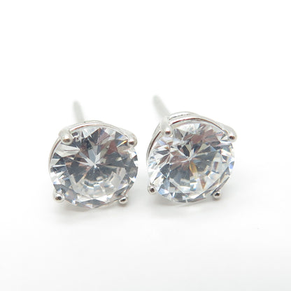 925 Sterling Silver Round-Cut C Z Stud Earrings