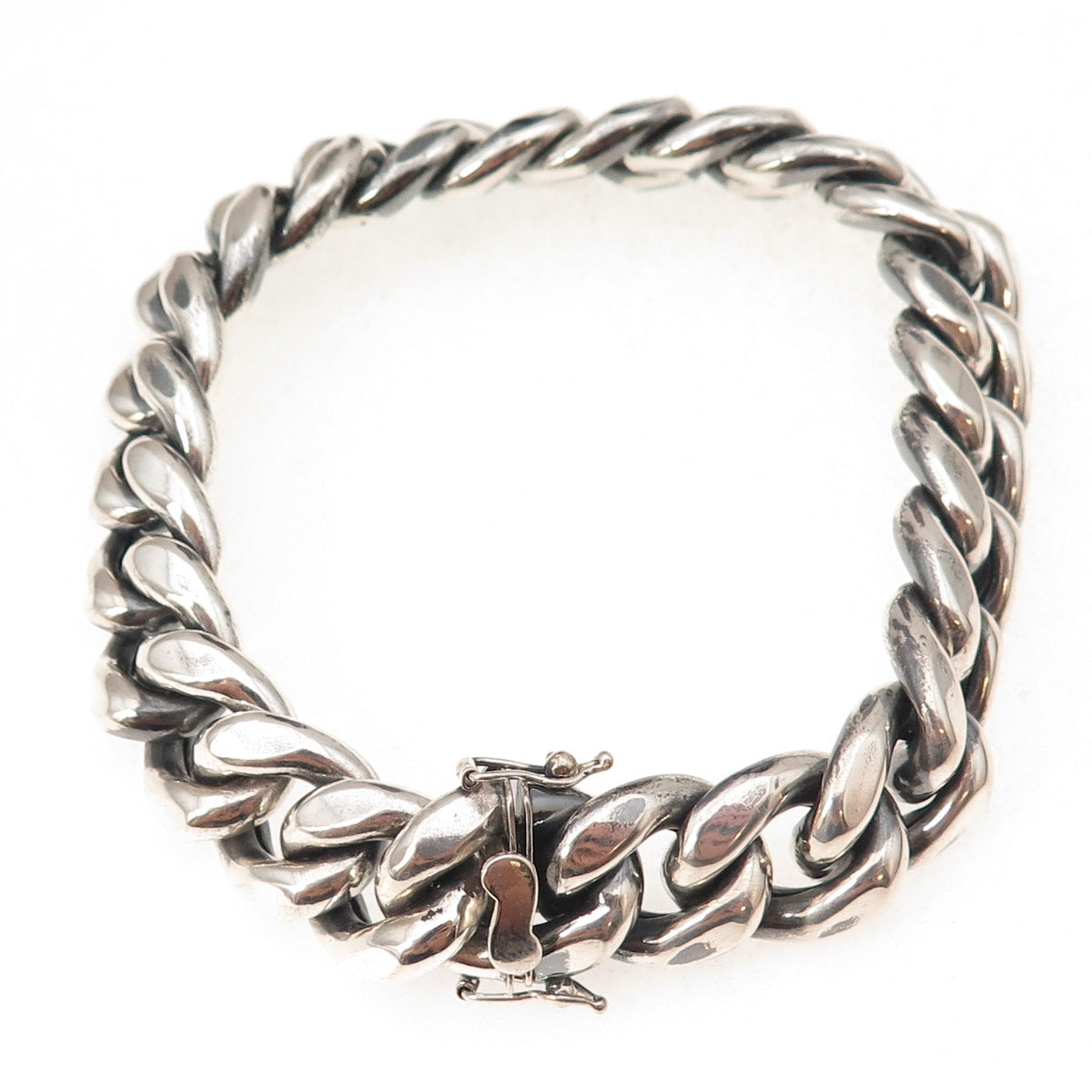 925 Sterling Silver Vintage Heavy 60.9g Cuban Link Hollow Oxidized Bracelet 8.5"