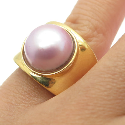 925 Sterling Silver Gold Plated Vintage Real Rose Pearl Ring Size 6