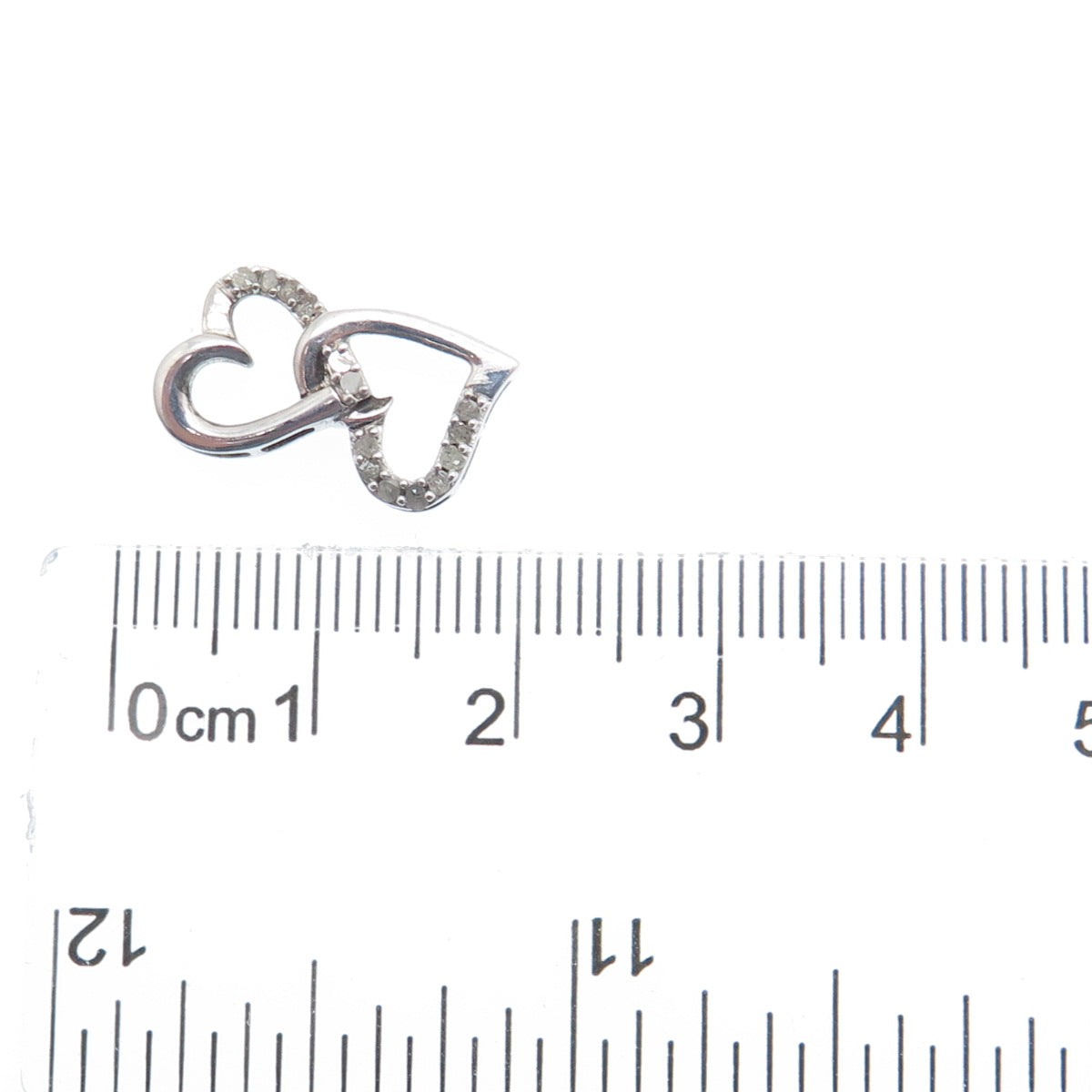 925 Sterling Silver Real Diamond Double Heart Minimalist Slide Pendant