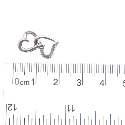 925 Sterling Silver Real Diamond Double Heart Minimalist Slide Pendant