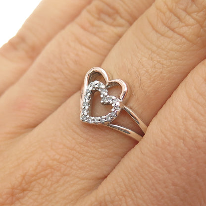 SUN 925 Sterling Silver 10K Gold Real Diamond Couple Heart Ring Size 7