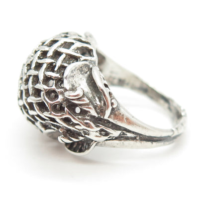925 Sterling Silver Vintage Modernist Mesh Dome Ring Size 6.25
