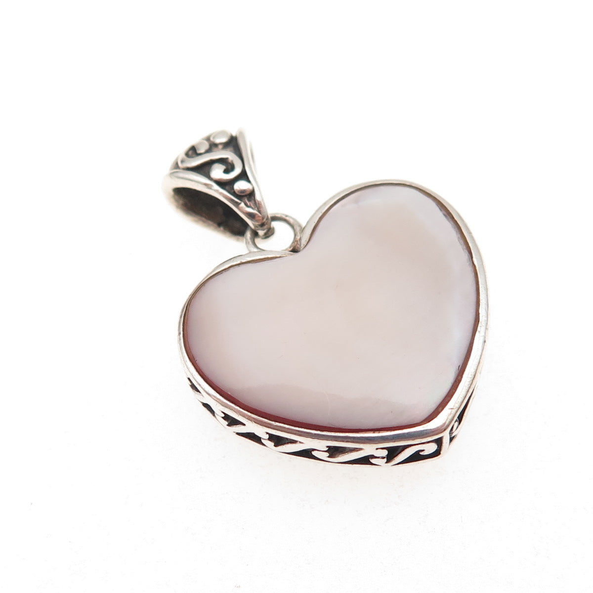 925 Sterling Silver Vintage Real Black Onyx & MOP Heart Charm Pendant
