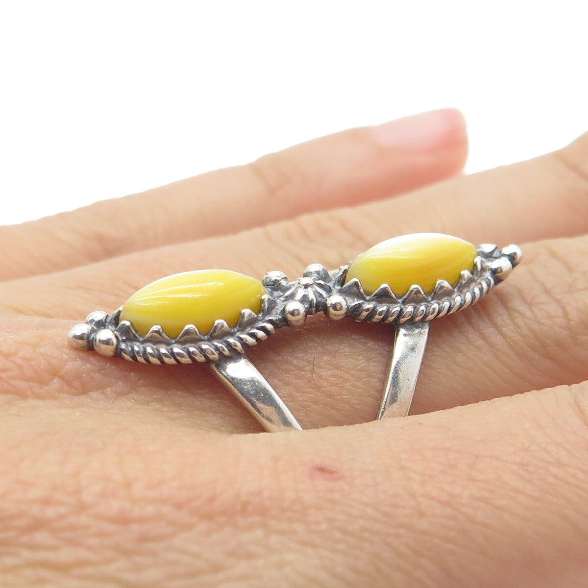 CAROLYN POLLACK 925 Sterling Silver Vintage Real MOP Oxidized Ring Size 9.25