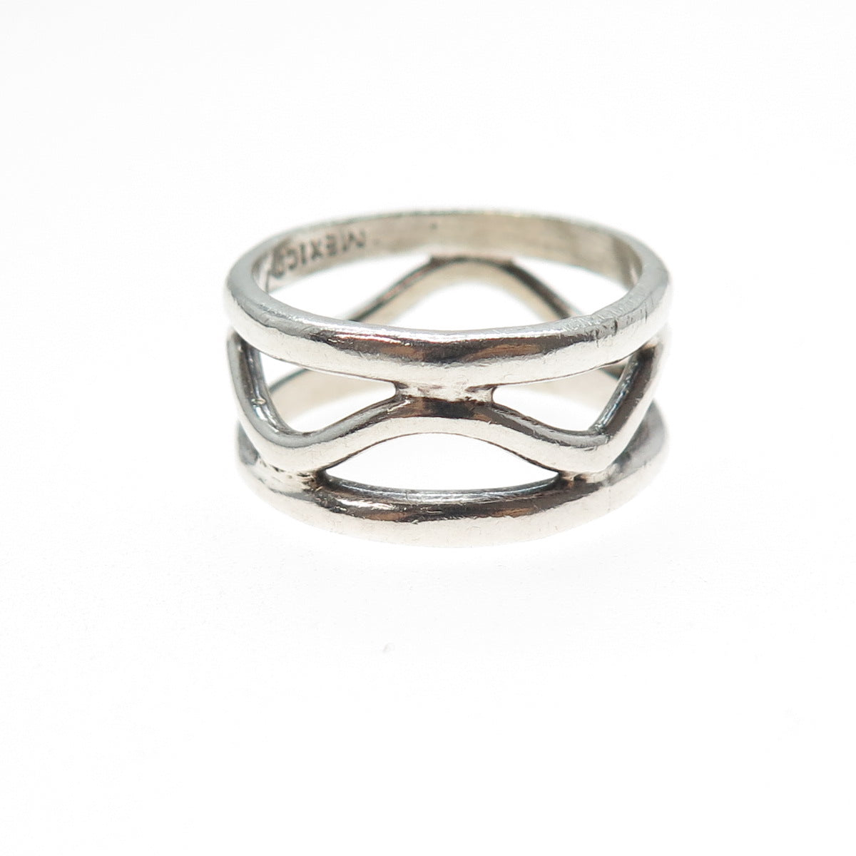 925 Sterling Silver Vintage Mexico Modernist Zig Zag Band Ring Size 8.25