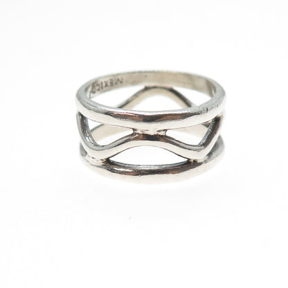 925 Sterling Silver Vintage Mexico Modernist Zig Zag Band Ring Size 8.25