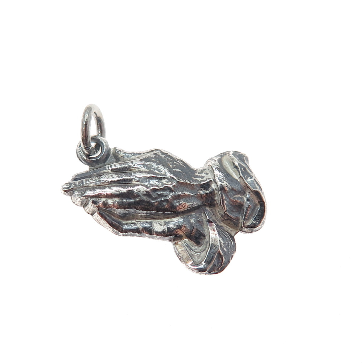 925 Sterling Silver Vintage Praying Hands Religious Oxidized Mini Charm Pendant