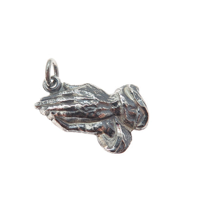 925 Sterling Silver Vintage Praying Hands Religious Oxidized Mini Charm Pendant