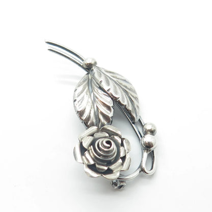 925 Sterling Silver Vintage E. Dragsted Denmark Rose Blossom Pin Brooch