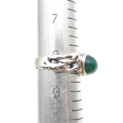 925 Sterling Silver Vintage Real Green Onyx Modernist Oxidized Ring Size 8.5