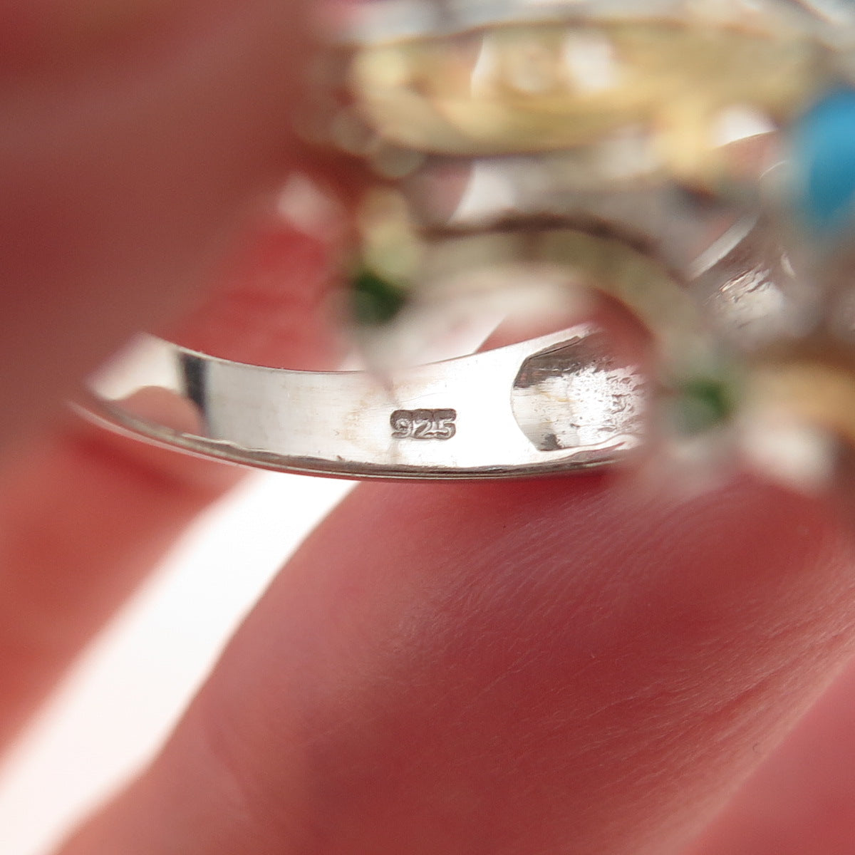 Chuck Clemency 925 Sterling 2-Tone Real Turquoise & Peridot Tiara Ring Size 8